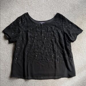 Roaman’s Black Sequin Short Sleeve Blouse Top